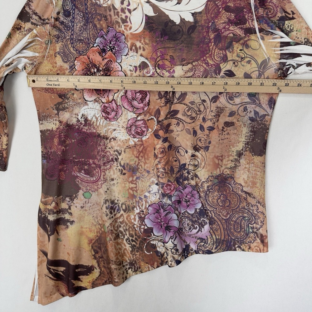 Jess & Jane‎ Top Womens XL Pink Brown Embellished Colorful Artsy Boho Asymmetric - Picture 12 of 13